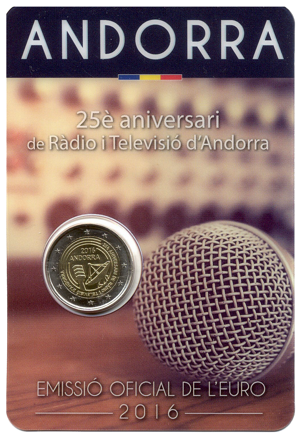 2 euros conmemorativa 25º Aniversario de la Radio y Televisión de Andorra Año 2016